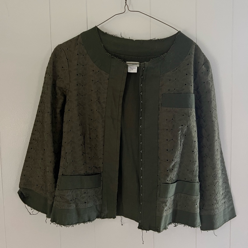 Women’s Sz 4 Green Eyelet Blazer Jacket